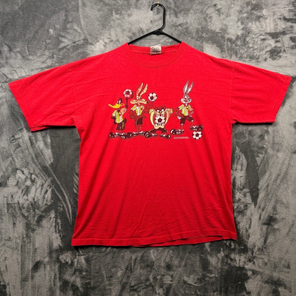 Riddell T-Shirt Mens XL Red Looney Tunes Soccer Vintage 90s Made in USA Graphic